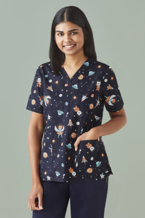 Womens space party scrub top